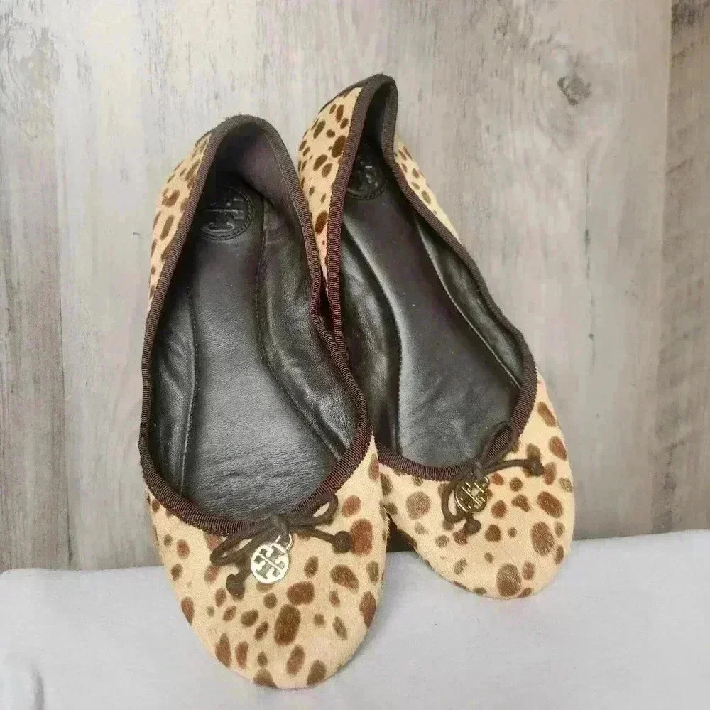 Tory Burch Cheetah Printed Balerina Pump Flats Size 7.5 M Women's